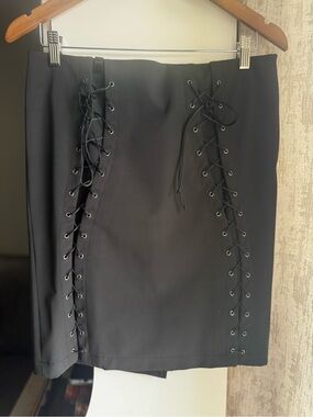 Black Lace-Up Side Detail Pencil Skirt